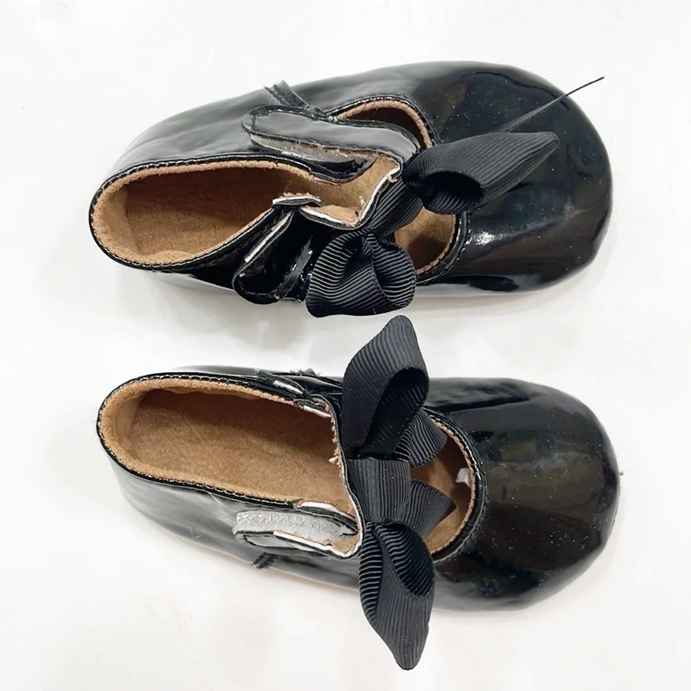 Baby girls black bow dress shoes